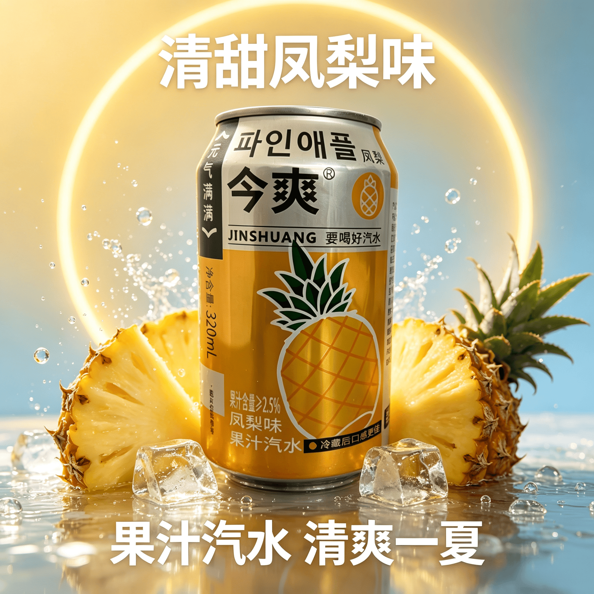 今爽凤梨汽水饮料气泡满满碳酸饮料320ml罐装气泡水果汁汽水厂家直发 24罐