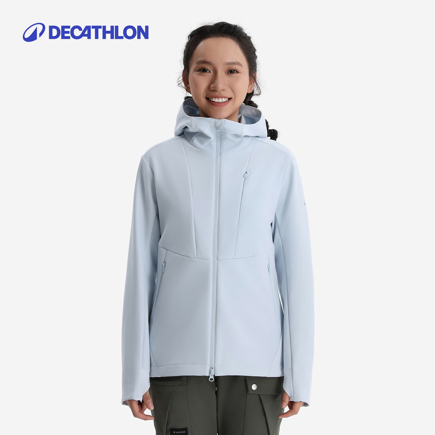 迪卡侬（DECATHLON）户外女款防风防水保暖外套MH500 弹力软壳山地徒步 蓝色 2XL