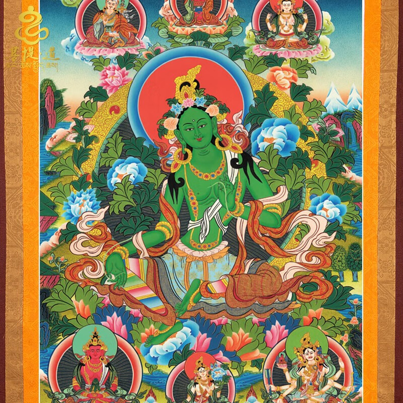 绿度母唐卡画像西藏仿手绘唐卡挂画家用供奉藏族尼泊尔款装饰壁画