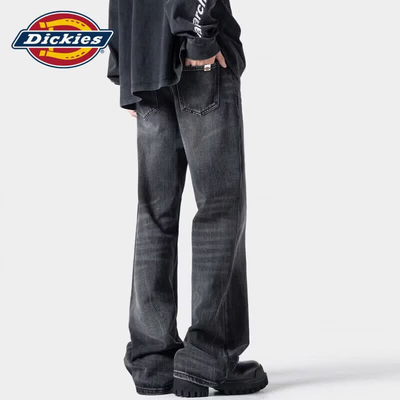 Dickies美式潮牌猫须纹水洗牛仔裤男士2026年秋季新款百搭宽松长裤子男装 黑色 XL 推荐130-150斤