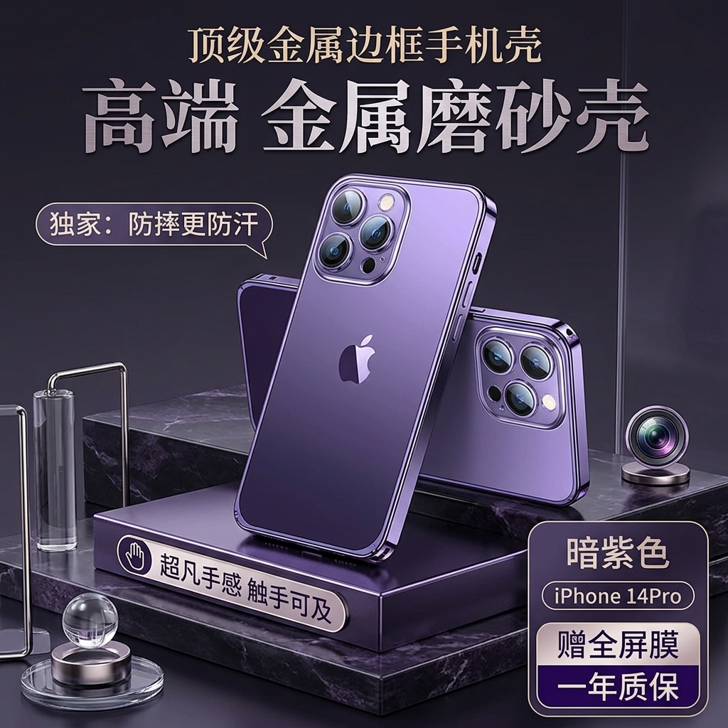 【品牌原装】苹果14promax手机壳苹果14手机壳iphone14保护套金属边框半透明防摔全包散热不沾指纹 苹果14pro【暗紫色】钛合金边框 京东折扣/优惠券