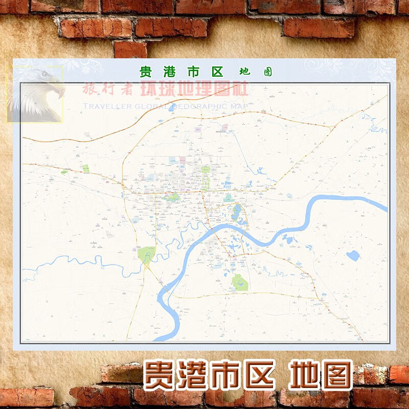 超大巨幅 贵港市区地图墙贴定做 城市城区海报2023新版装饰画芯 贵港市区地图 防水化纤油画布105*140（较大、推荐）单幅张贴