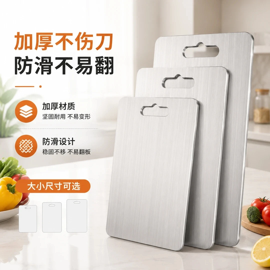 【新升级】不锈钢双面切菜板加厚擀面防滑砧板案板揉面厨房菜板W 大号【30*40厘米】厚款