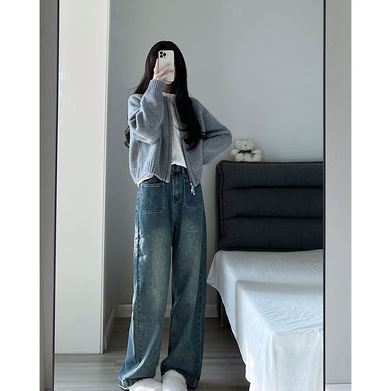 浪莎针织衫开衫女秋季新款小个子小衫宽松慵懒上衣软糯百搭可外穿外套 海军蓝 【柔软不易松垮】 均码 【推荐80-140斤】