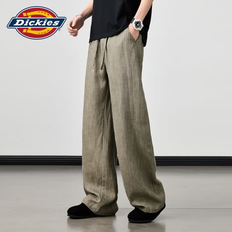 Dickies美式复古休闲弯刀裤男士2026秋季新款时尚透气垂感抽绳长裤子男装 麻本色 XL 【建议145-160斤】