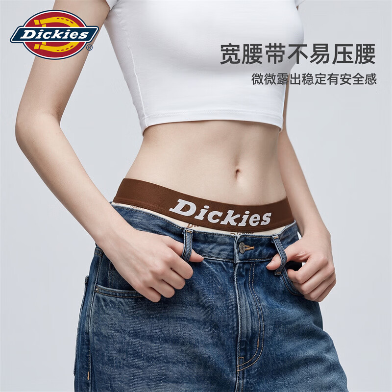 Dickies女士内裤莫代尔满印字母印花透气舒适运动健身大码冰丝无痕三角裤 雾蓝+深绿色+浅黄 10A抗菌 3条 L 适合110-125斤