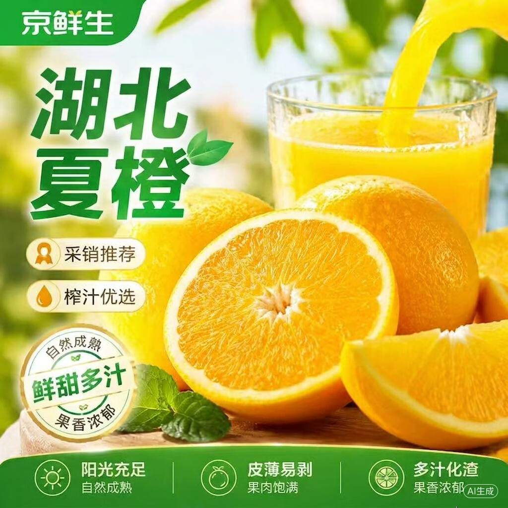 京鲜生 夏橙榨汁橙净重4.5斤 单果120g+ 榨汁橙子 源头直发包邮