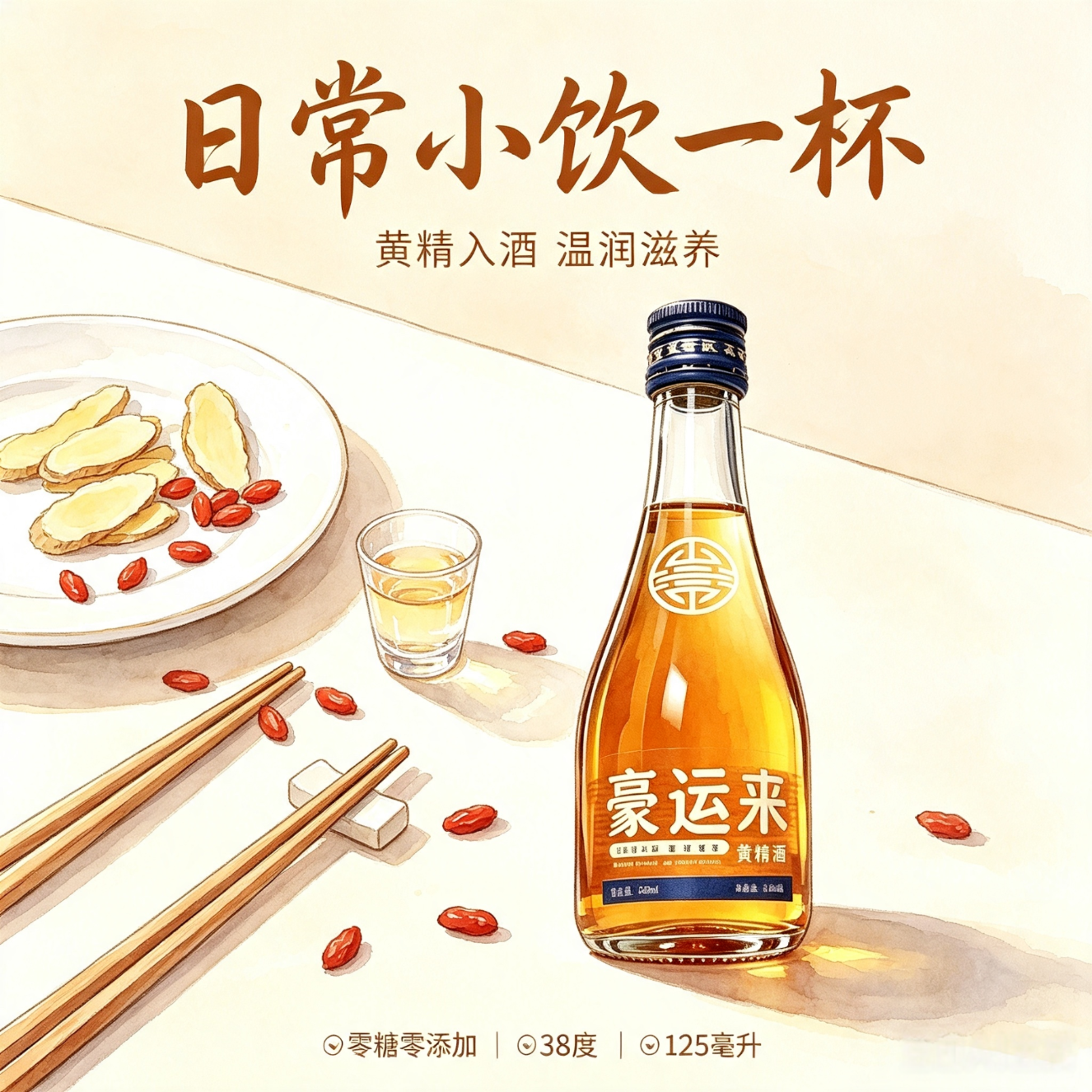 德意豪运来38度125ml黄精酒六瓶零糖零添加草本低度送礼自饮阳刚 38度 125mL 6瓶