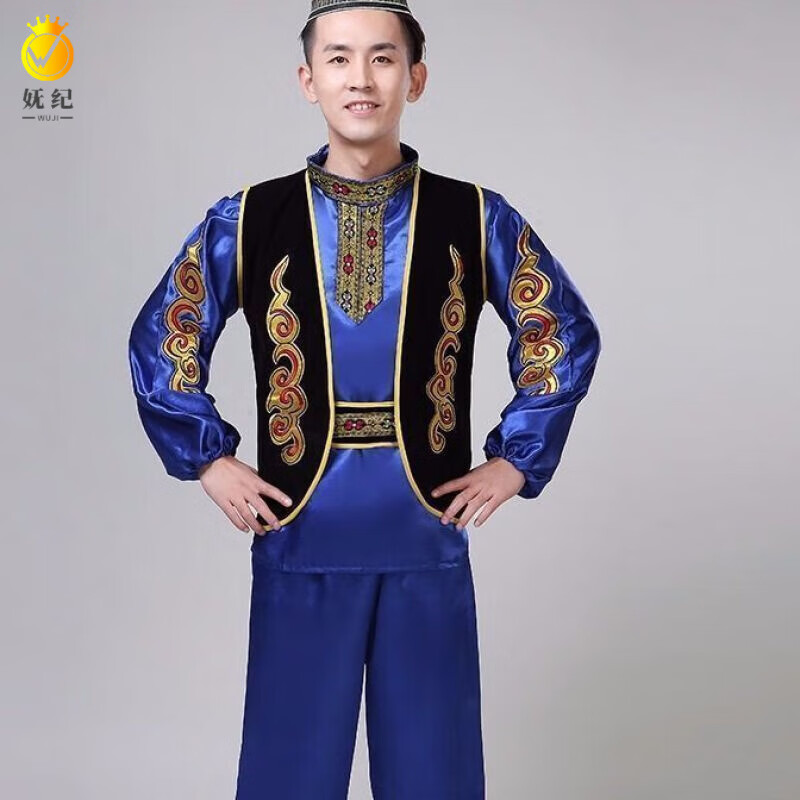 妩纪新疆舞蹈演出服装男回族维族撒拉族乌孜别克塔塔尔长袖舞台服