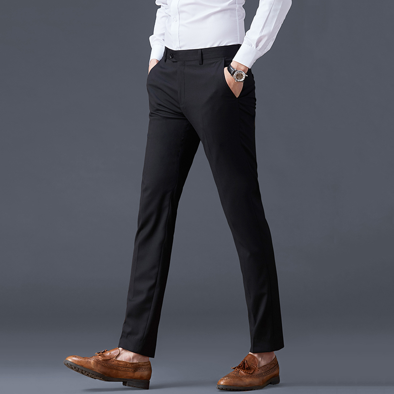SIDISEN西裤男修身灰色西服裤子商务休闲直筒正装男士上班春夏季韩版西装裤 黑色（春夏款-平纹） 33