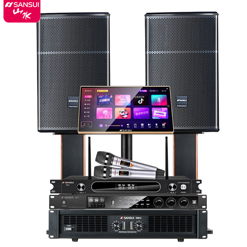 山水(SANSUI)SQ12专业KTV家用家庭大功率功放K歌音箱卡拉OK点歌舞台音响 【热销】SQ12+大功率后级功放+效果器+话筒+2T点歌机