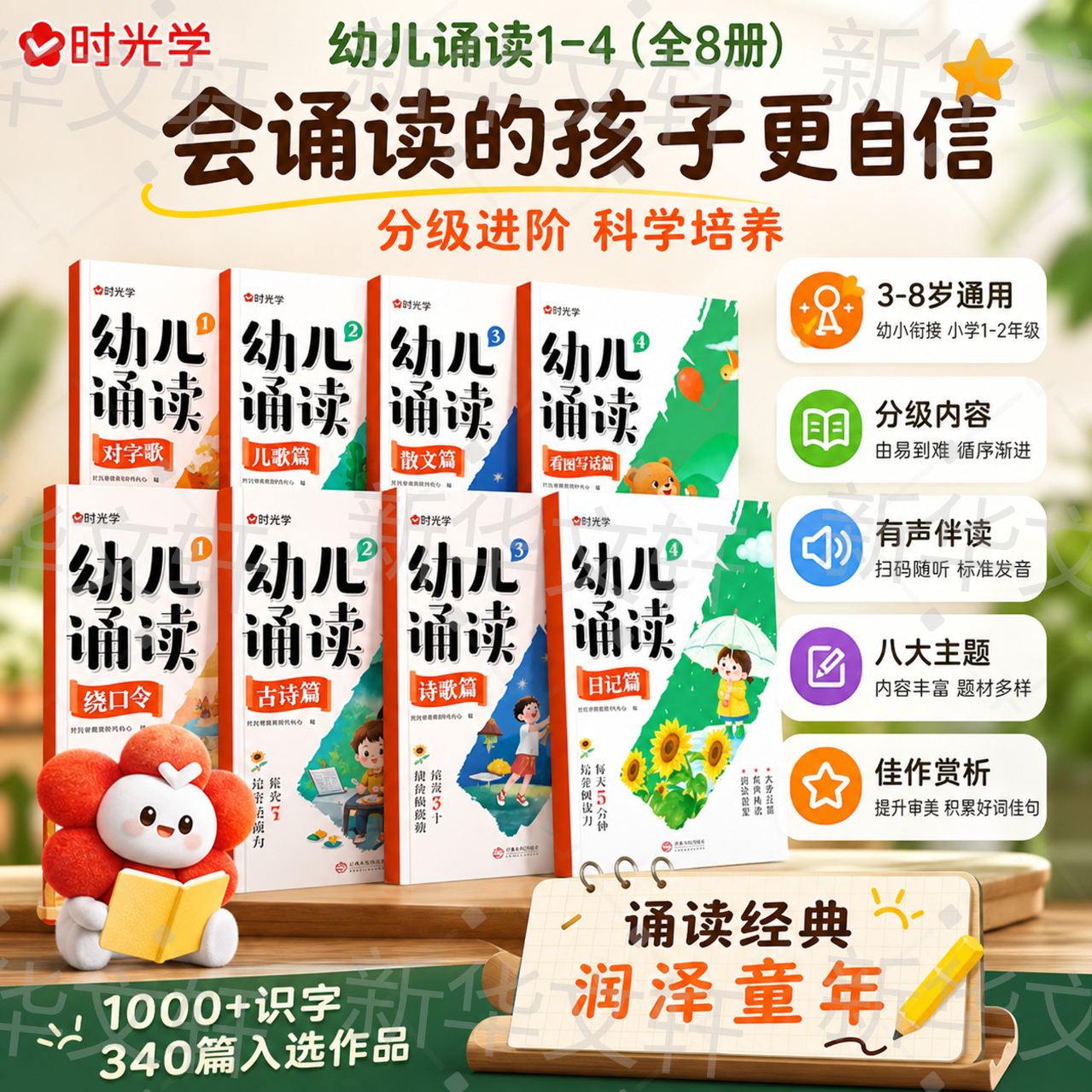 【时光学】幼儿诵读 注音彩绘 3-8岁幼小衔接小学一二年级 识字诗歌成语儿歌日记阅读日有所诵 大字注音分级阅读训练小学汉字课本知识 新华正版 【幼小衔接-识字】幼儿诵读1-4【全8册】