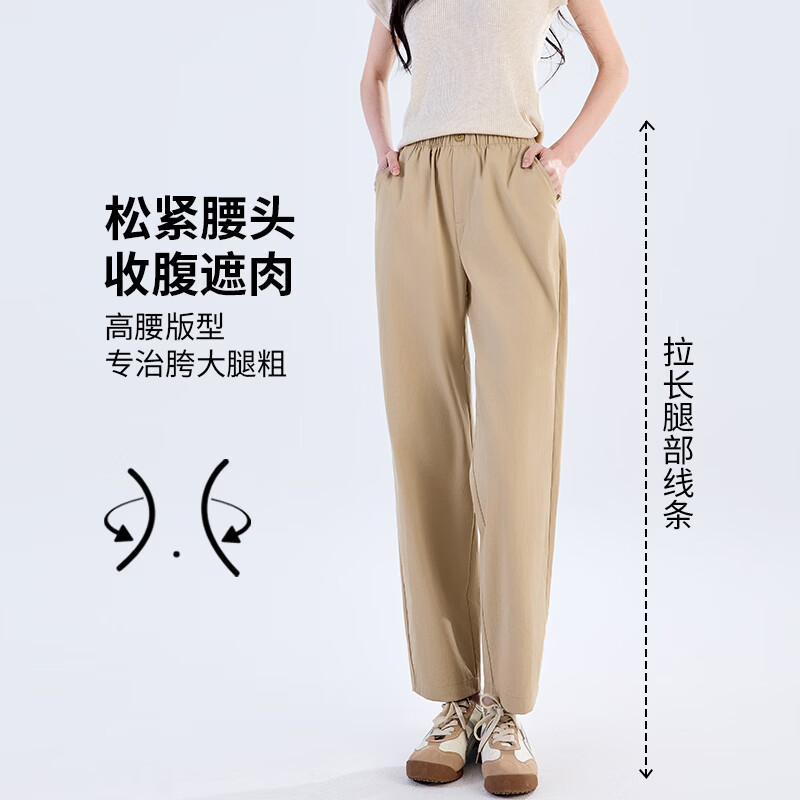 自由系哈伦裤女夏季薄款冰丝凉感九分裤高腰显瘦宽松垂感通勤百搭长裤 奶咖色 薄款 夏季 3XL 建议(150-165斤)