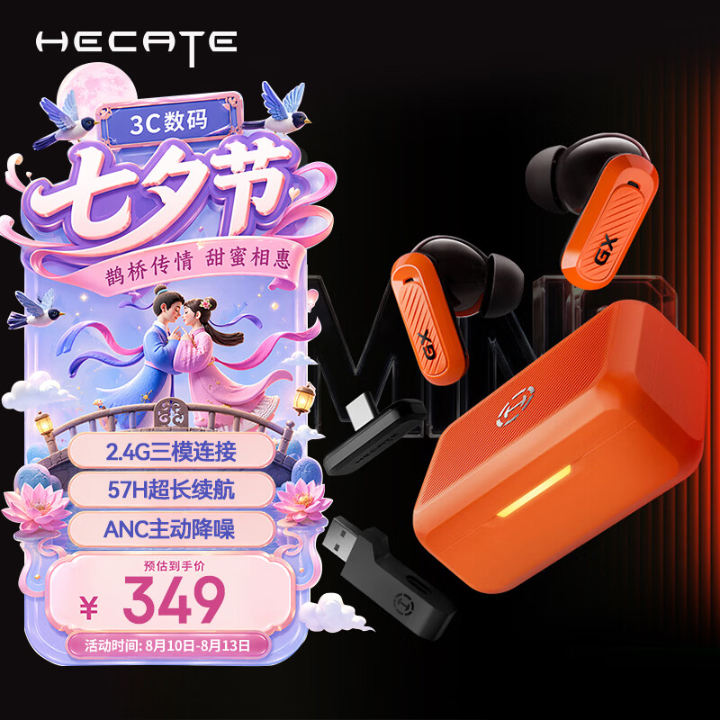 漫步者（EDIFIER）HECATE GX03 Ultra【2026最新款】2.4G真无线TWS蓝牙入耳式降噪耳机游戏电竞电脑三角洲FPS活力橙