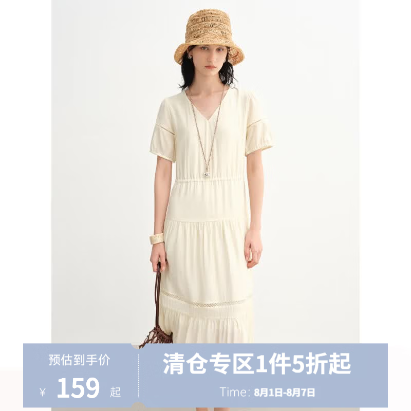 独束大码女装法式设计感连衣裙夏2025年新款微胖mm梨型身材蛋糕裙 奶油米 M （尺码：1）