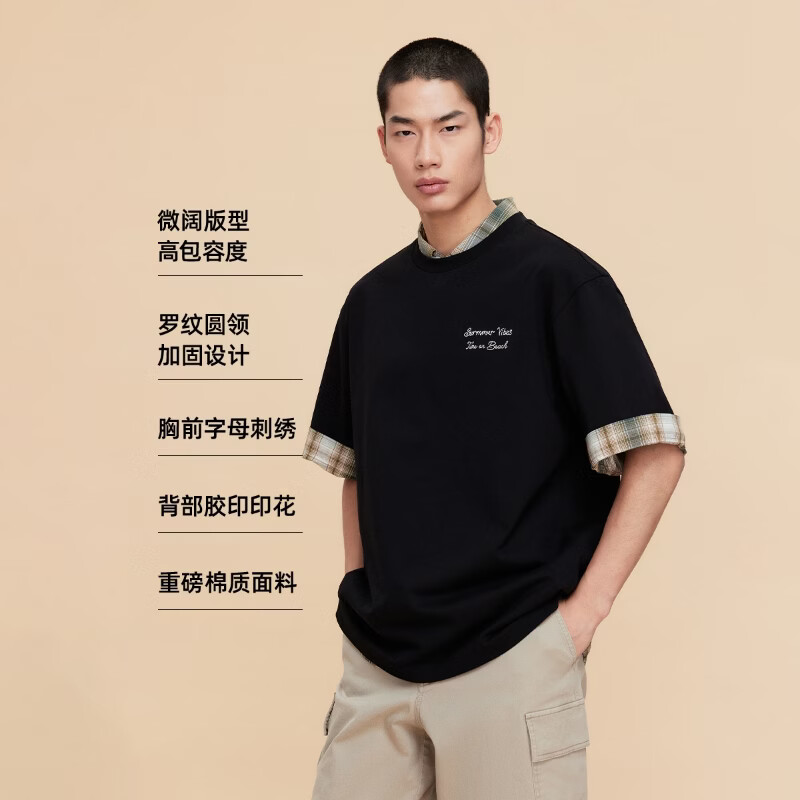 杰克·琼斯(JACK&JONES)夏季短袖男士T恤合集 226201110E40黑色 S (170)