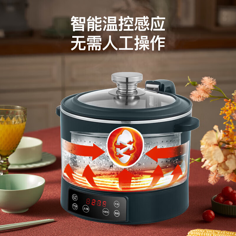韩久2026年新款升降式低糖电饭煲米汤分离智能沥米饭过蒸煮多功能电饭煲不锈钢全自动养生锅 3L 墨绿色-不锈钢-自动升降-适合1-3人