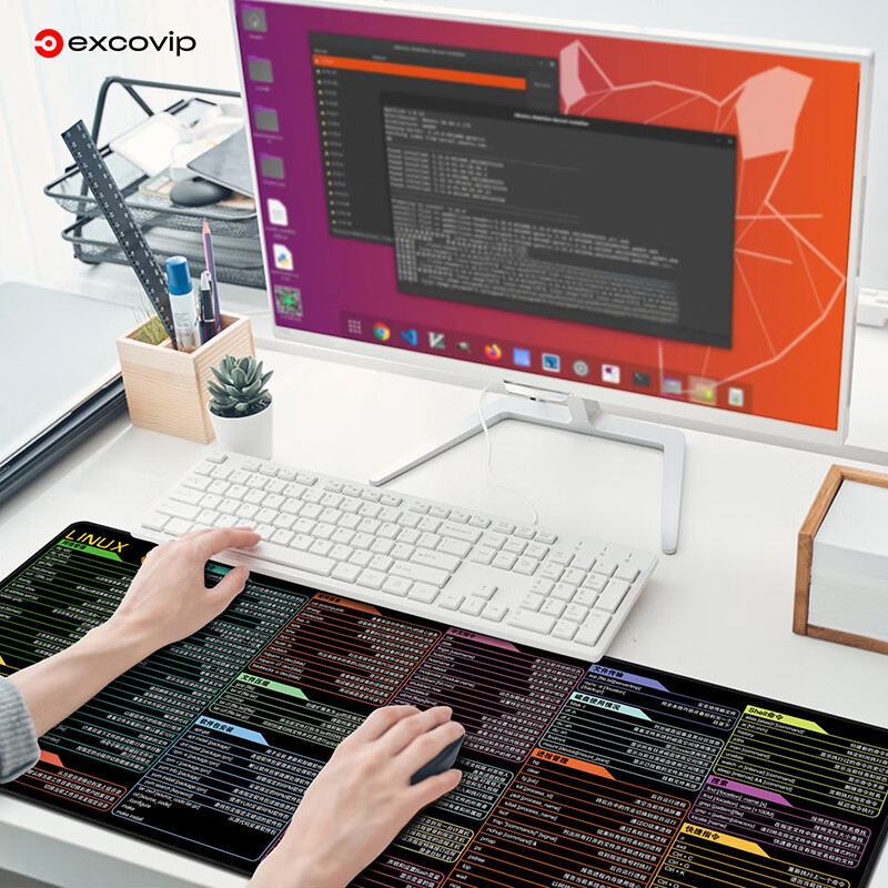 宜适酷Office办公设计快捷键鼠标垫大号 Excel/PS/CAD超大号桌垫锁边加大加厚编程剪辑SW/Linux/IDEA/C++ Linux命令快捷键 800x300x2mm