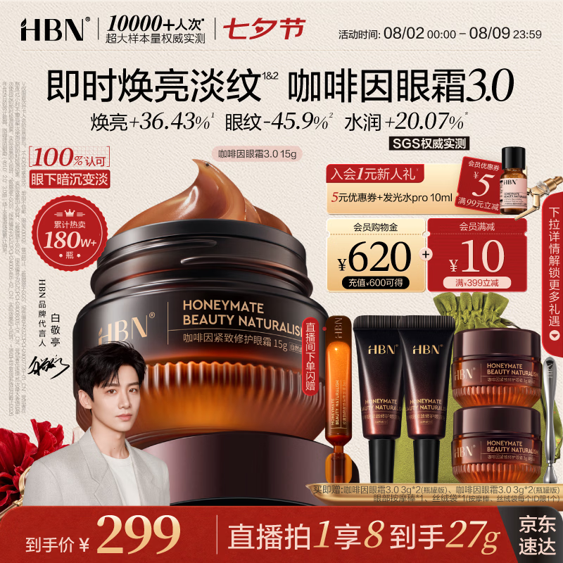 HBN咖啡因眼霜15g淡化细纹紧致黑眼圈眼袋七夕情人节礼物送女友
