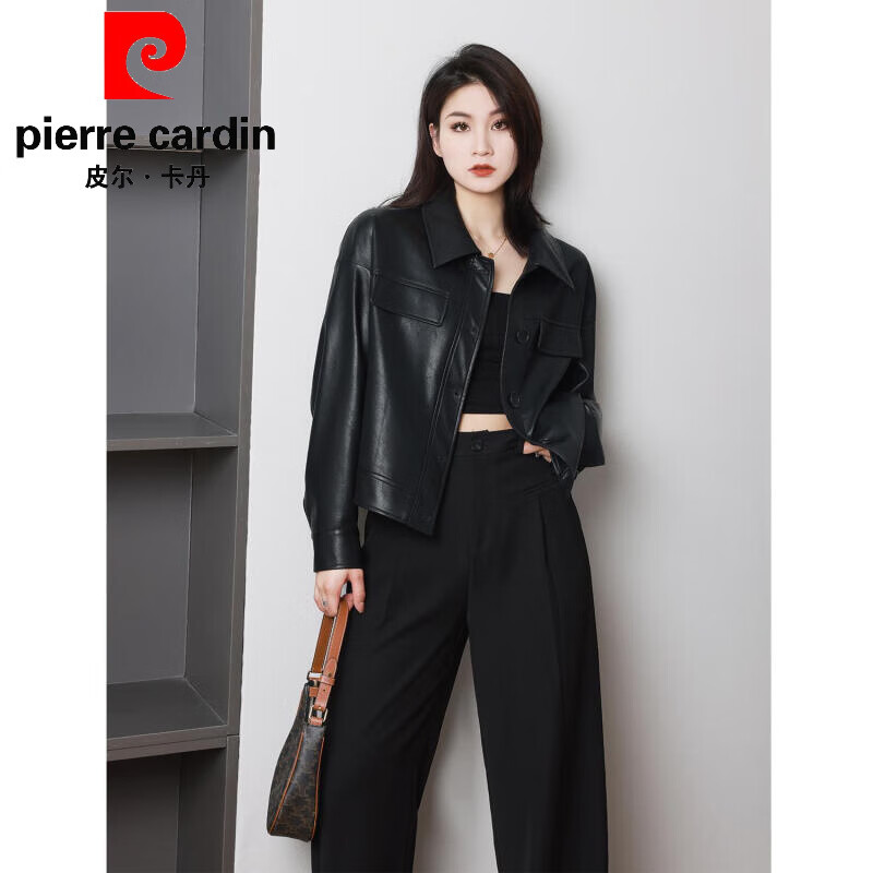 皮尔卡丹(pierre cardin)品牌旗舰女装夹克pu皮衣外套2024新款爆胖mm