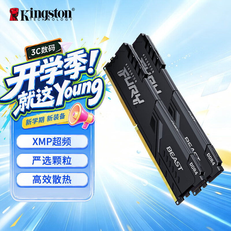 金士顿（Kingston）FURY 16GB(8G×2)套装 DDR4 3200 C16 台式机内存条 Beast野兽系列 骇客神条