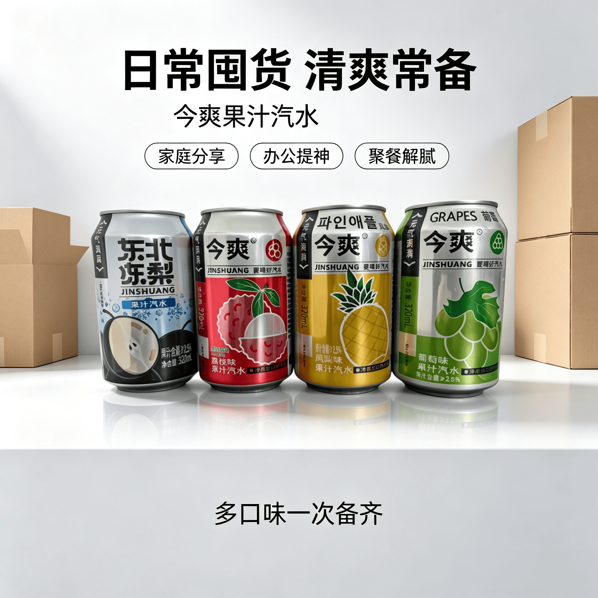 今爽东北冻梨荔枝凤梨葡萄口味汽水碳酸饮料320ml罐装厂家直发 葡萄12罐
