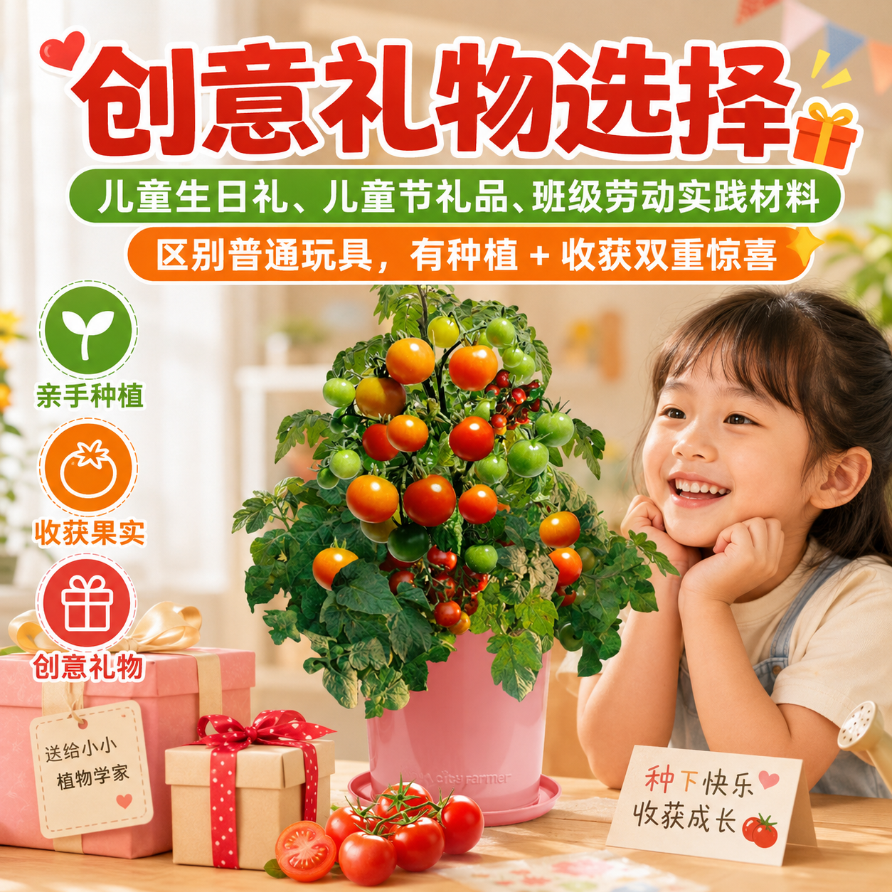 IAM City Farmer果蔬种植套装 DIY种植趣味盆栽 阳台种植可食用果蔬种子 好种易活 矮生小番茄套装 含盆含土含种子