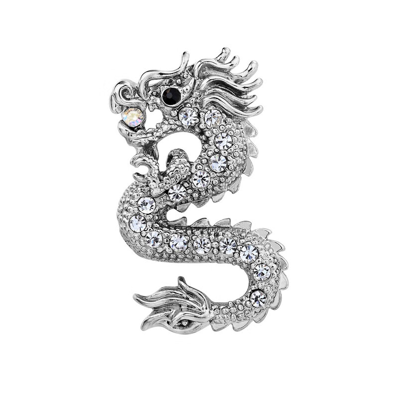 韩生生中国风复古龙胸针徽章男韩版简约衣服装饰领针西装别 银色