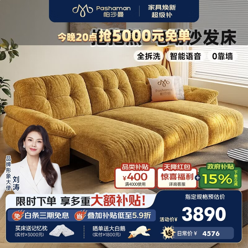 帕沙曼全拆洗电动沙发床布艺小户型客厅现代简约云朵多功能沙发 1110GF 【语音+遥控】2.52米双人位·双电动(全拆洗设计) 【Neo Pro版】A类婴幼级·13防猫爪绒MARSE