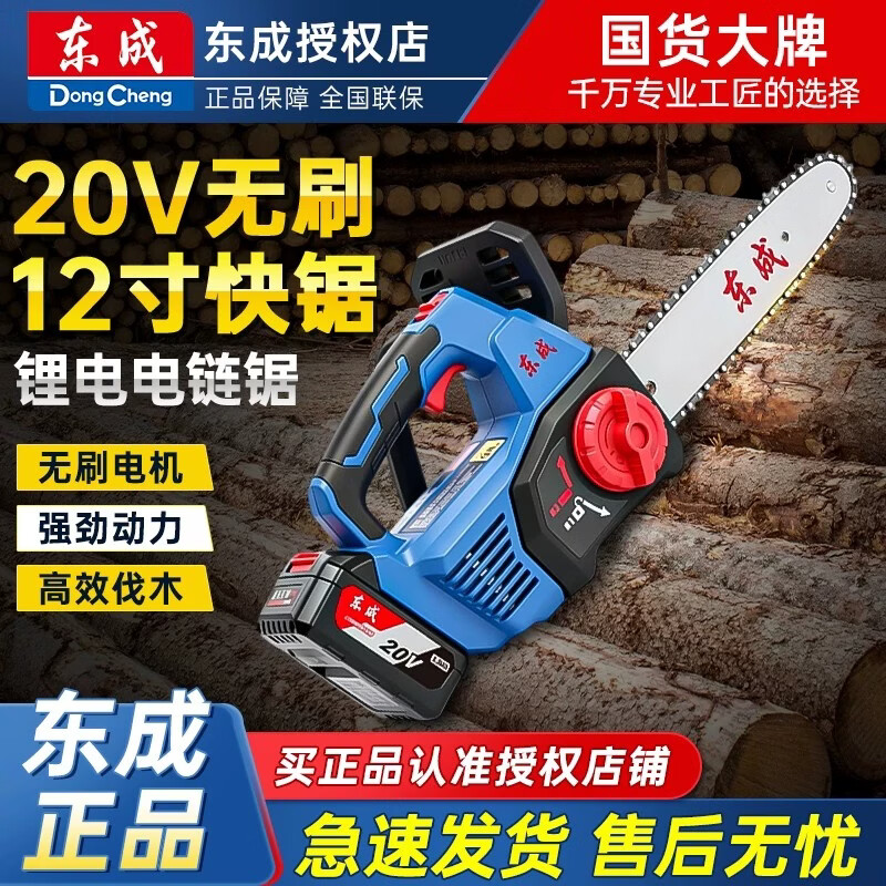 东成12寸充电式电链锯单手锯家用小型户外锯柴砍树伐木锯果园修枝电锯 20V电链锯12寸900W【4.0单电一充+链条1根+润滑油】