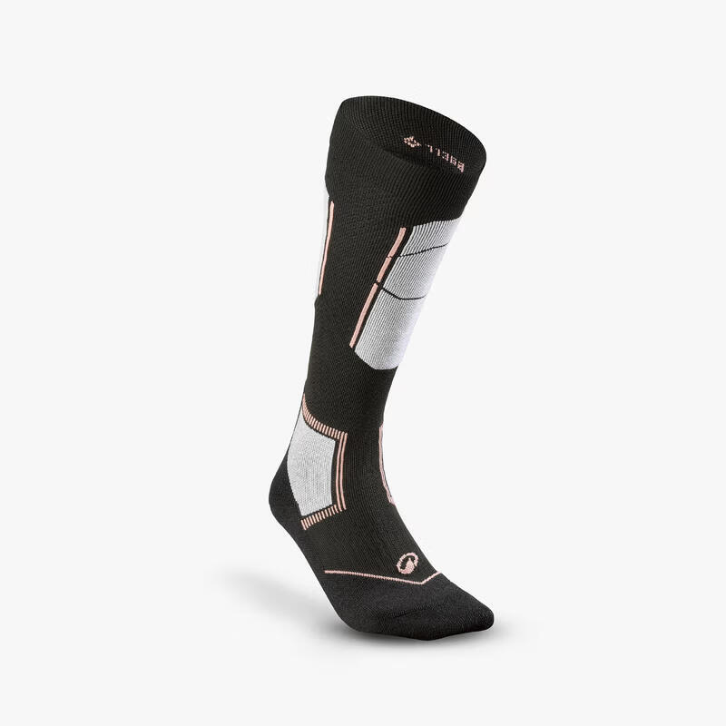 迪卡侬（DECATHLON）成人美利奴羊毛保暖滑雪袜500 黑色/粉色 均码 41-43码