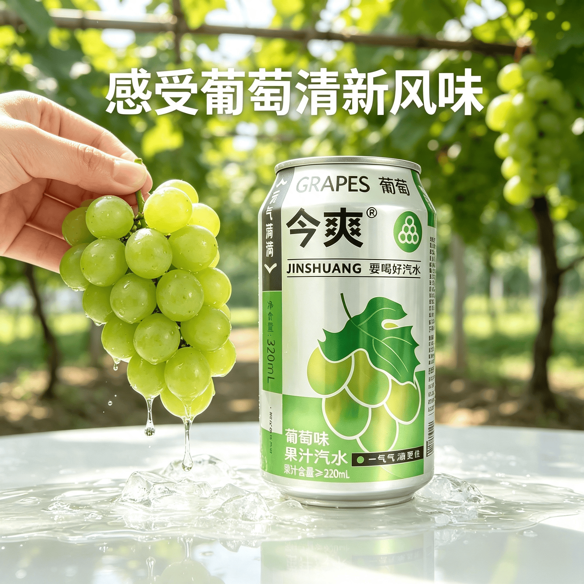 今爽葡萄汽水饮料气泡满满碳酸饮料320ml罐装气泡水果汁汽水厂家直发 24罐