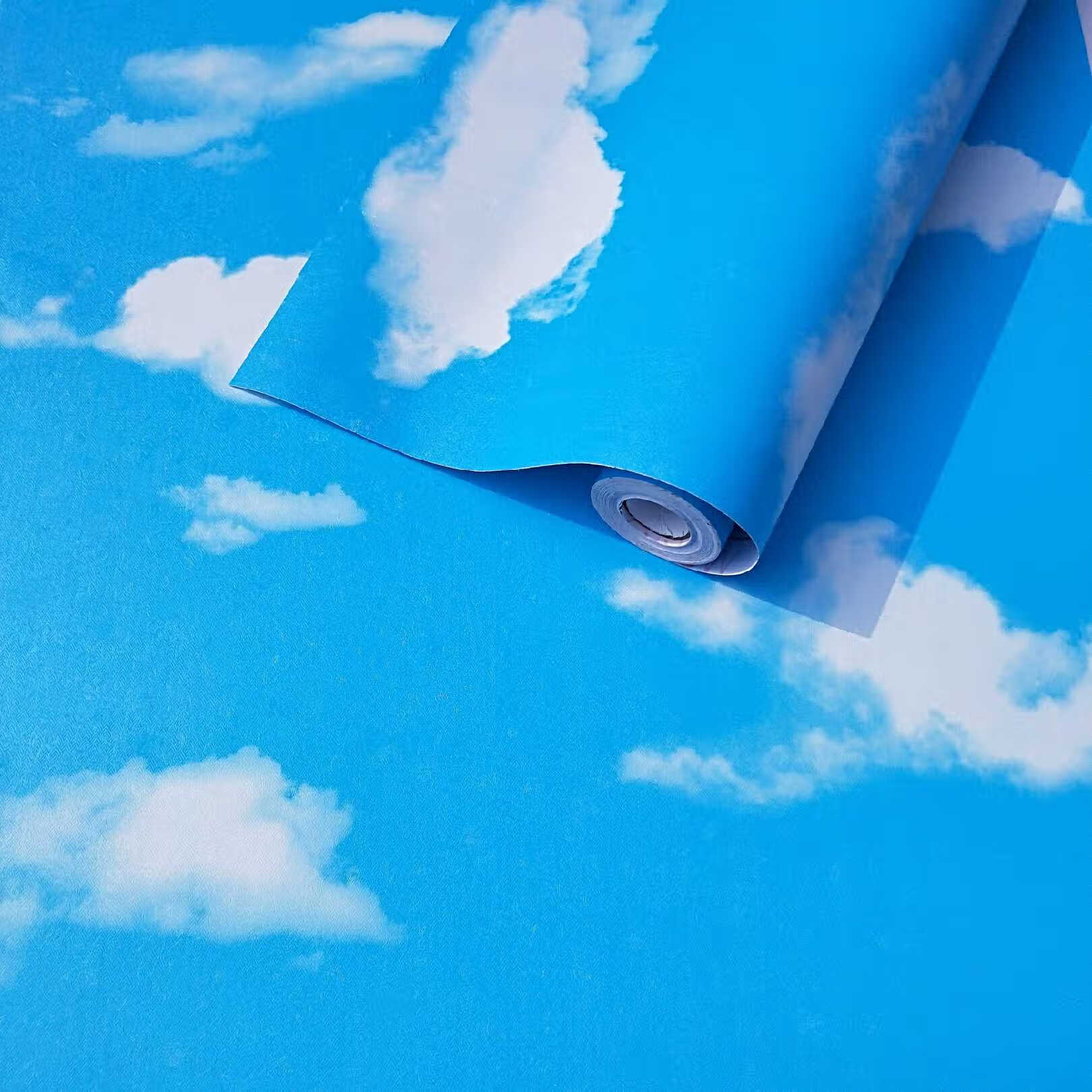 顾致宿舍壁纸自粘 大学生蓝天白云天空房顶卡通寝室墙纸北欧ins风卧室