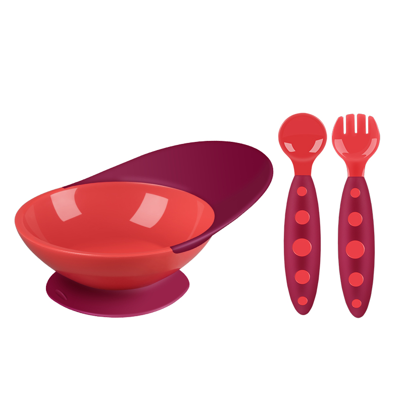 boon啵儿 吸盘碗 儿童宝宝餐具  防摔婴幼儿成长训练吃饭辅食碗勺套装 珊瑚红色/紫色