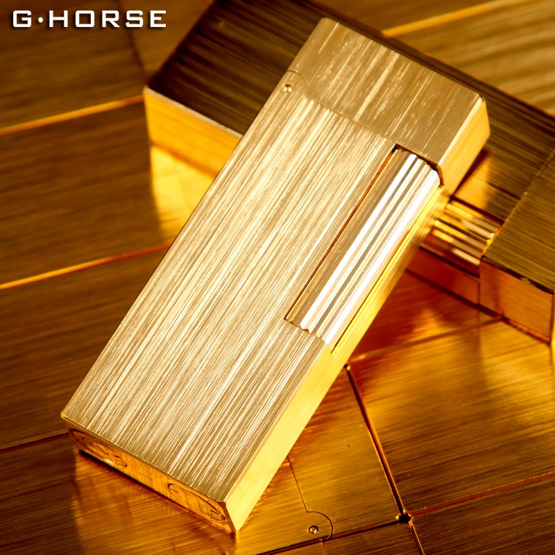 神骏(ghorse)法国纯黄铜充气体商务刻字朗声打火机男士侧滑防风创意