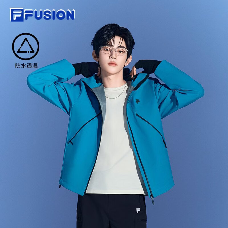 FILA 【章昊同款】梭织外套 | 斐乐连帽外套男26秋新款防水透湿上衣 桅蓝色-RB 防水透湿功能 L 175/96A/L