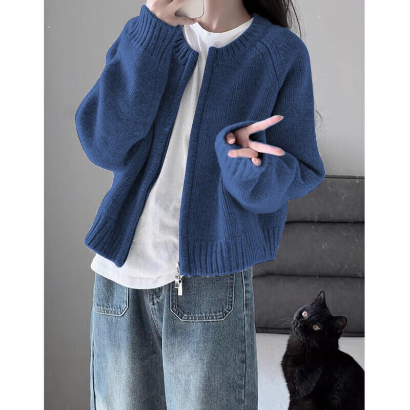 浪莎针织衫开衫女秋季新款小个子小衫宽松慵懒上衣软糯百搭可外穿外套 海军蓝 【柔软不易松垮】 均码 【推荐80-140斤】