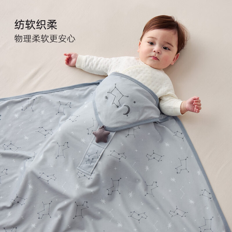 巴厘小猪（BALIPIG）新生婴儿抱披秋季产房包被四季包巾初生儿产房襁褓巾春秋宝宝包单 骏马星辰蓝色 80x80cm
