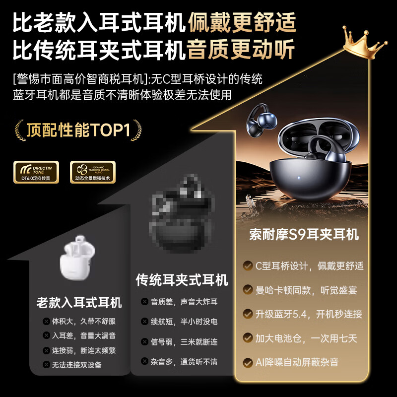 索耐摩【2026最新款丨顶配版】蓝牙耳机耳夹式骨传导概念运动跑步无线超长续航AI降噪挂耳 【天籁之音】千元音质丨久戴不痛-柔雾粉