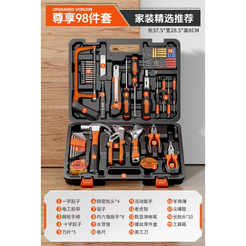 绿林（GREENER）家用工具箱套装 五金手动家庭电工木工电讯 【全能维修】工具套装