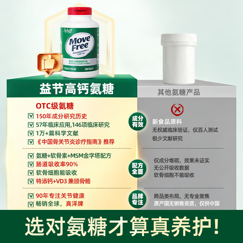 益节（Move Free）高钙氨糖软骨素钙片 维骨力 美国原装进口 中老年人营养品补钙 【补钙补氨糖】高钙氨糖 240粒*1瓶