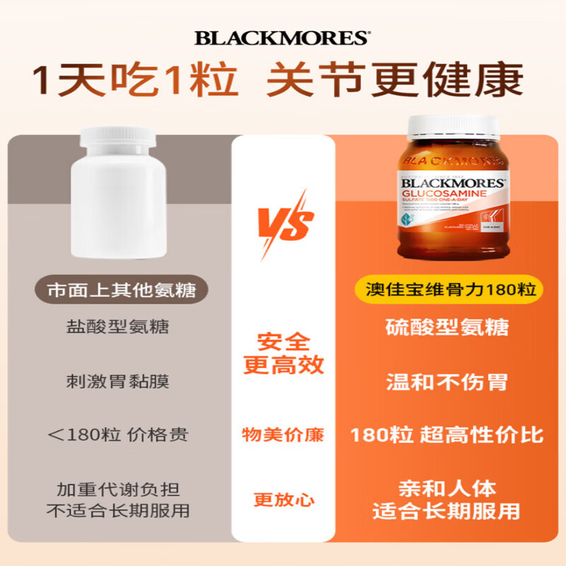 澳佳宝（Blackmores）澳洲原装blackmores澳佳宝维骨力BM关节灵氨糖软骨素葡萄糖关节宝 澳佳宝维骨力关节灵 180粒*1瓶