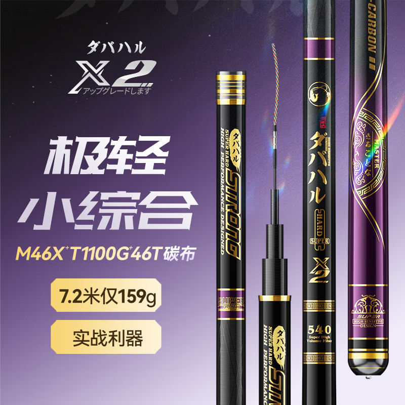 达瓦菱然X2轻量小综合竿日本进口碳素鱼竿手竿超轻超硬台钓鱼杆手杆鲫鱼竿 3.9m