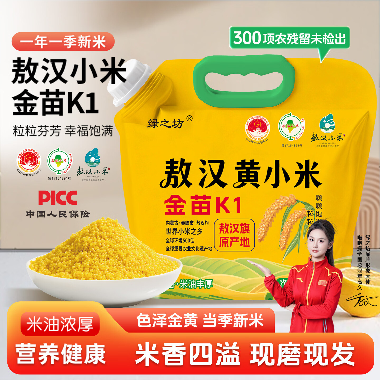 绿之坊内蒙古赤峰敖汉黄小米新米原产地农家现磨现发粗粮杂粮小米粥5斤 敖汉黄小米5斤*1袋