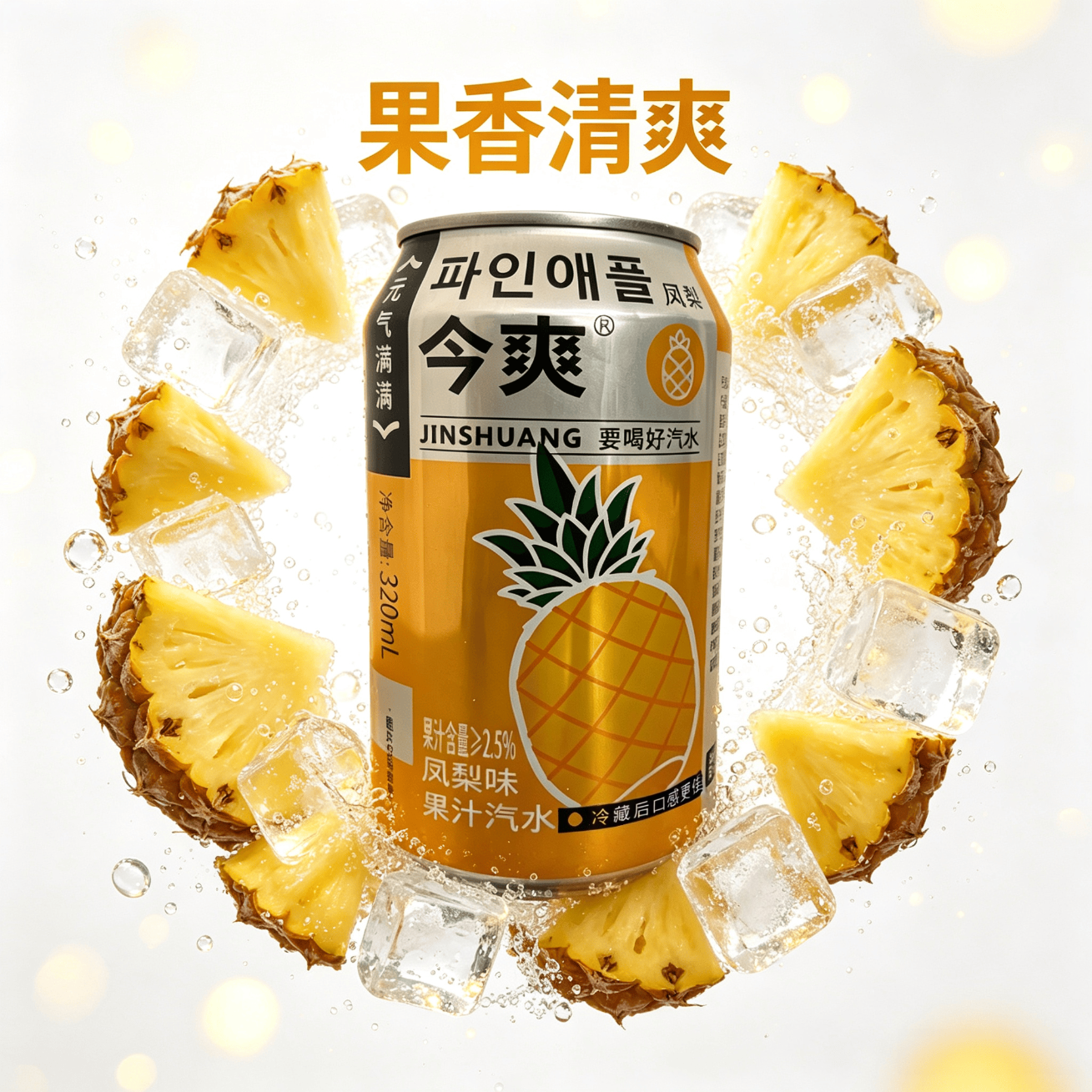 今爽凤梨汽水饮料气泡满满碳酸饮料320ml罐装气泡水果汁汽水厂家直发 24罐