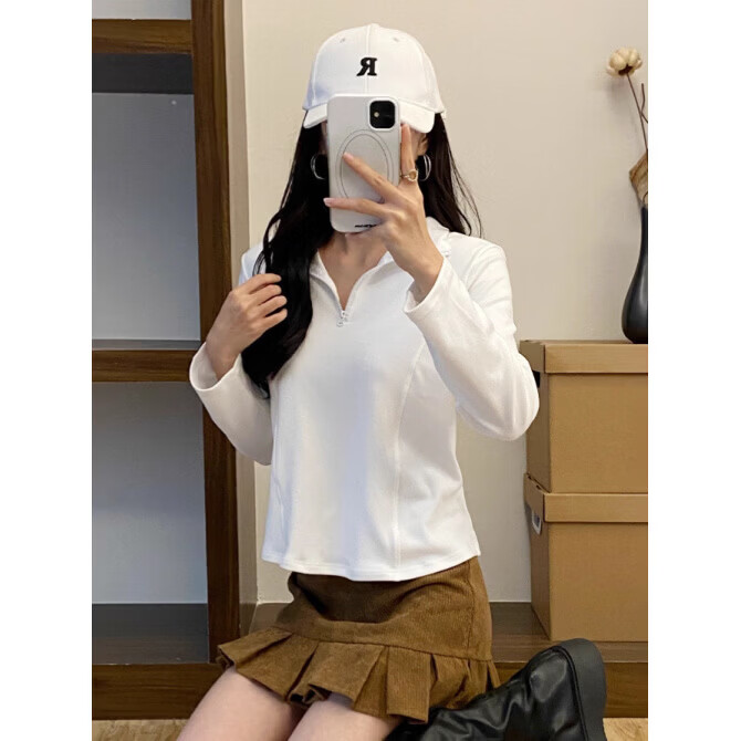 有只绵秋季新款宽松大码女装小立领内搭拉链纯色长袖卫衣2026打底衫修身 黑色【立领】 M 【80-100斤】