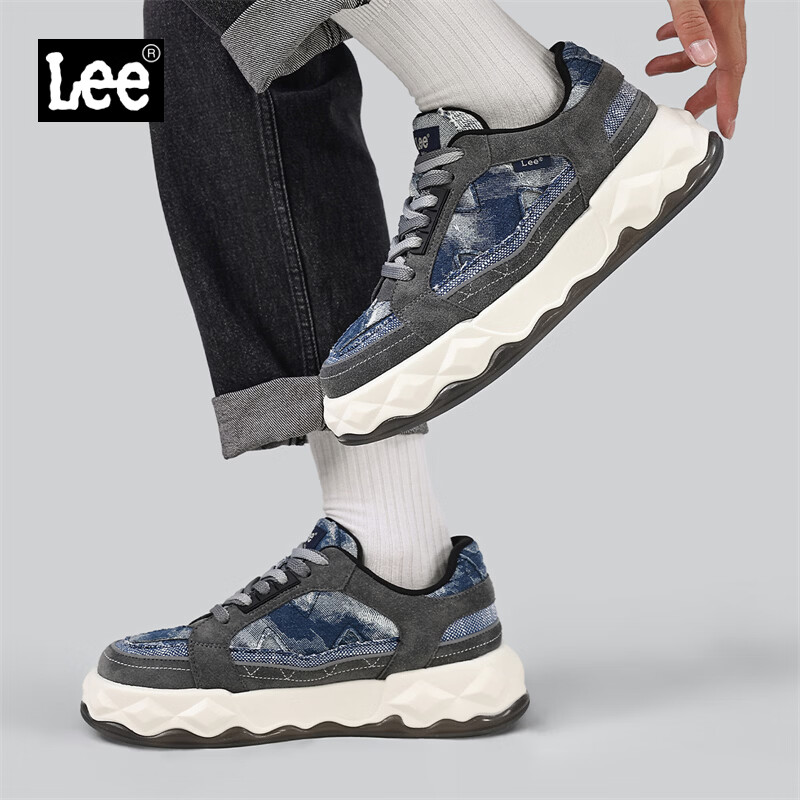 Lee官方2026秋季新款男鞋潮牌高级感厚底板鞋男款休闲潮流百搭面包鞋 深灰色 41 标准皮鞋码