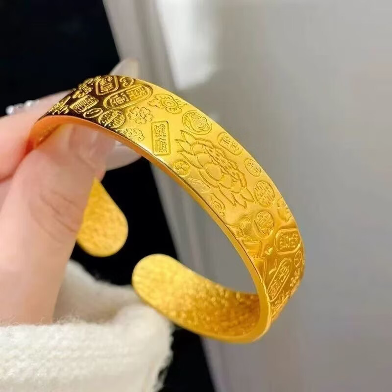 新款錾刻宽面吉言八宝莲花开口手镯复古女手环女款加宽送老婆ZX 【吉言八宝莲花开口手镯】赠精美礼盒 京东折扣/优惠券