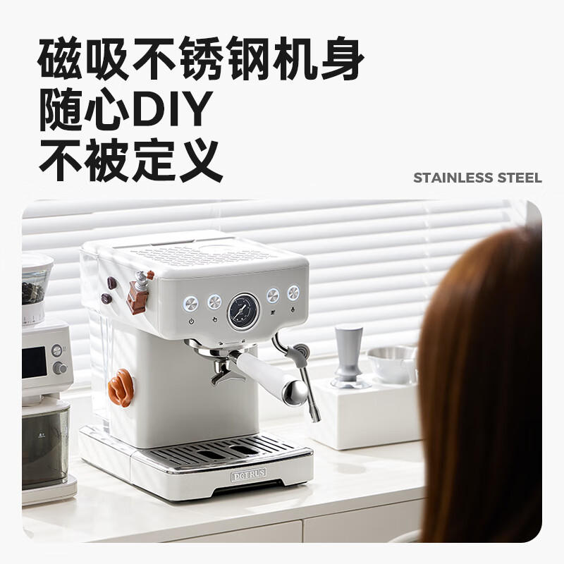 柏翠（petrus）咖啡机意式浓缩家用小型半自动蒸汽打奶泡 PE3833 海盐小方pro 1号会员店