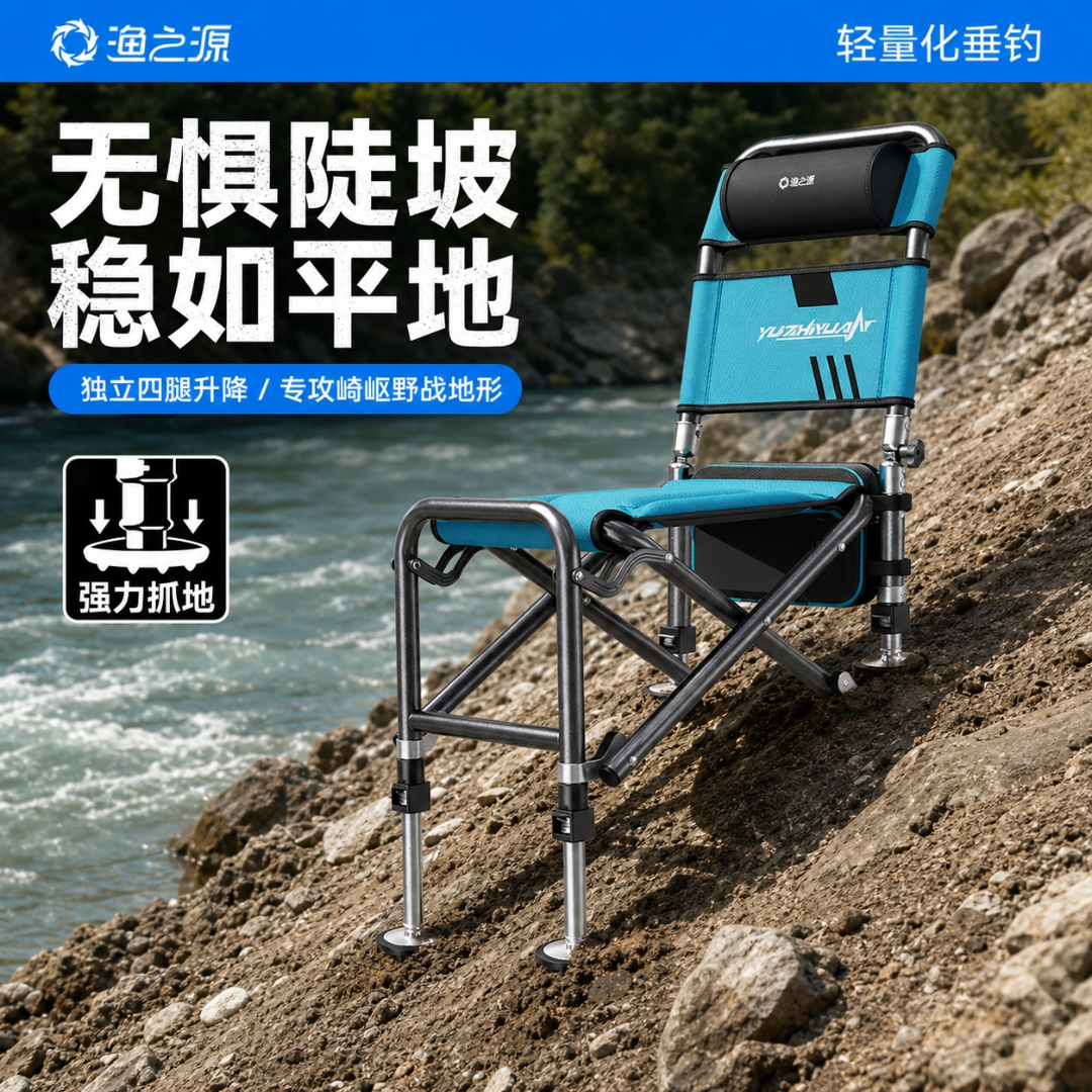 渔之源2026新款钓椅骑士钓椅全地形便携可折叠椅子钓鱼座椅靠背椅 新品标准套装【钓椅+黑银彩3件套+拉饵盘+脚蹬+包】